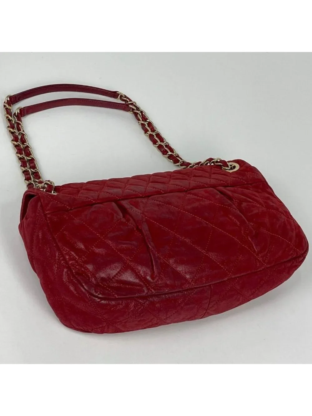 Chanel Shoulder Bag Quilted CC Logo Chain Leather Red